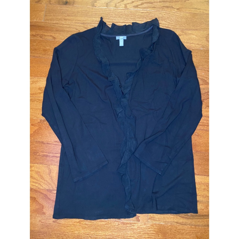 J Jill Black Sweater with Ruffles Size Stretch Small Petite